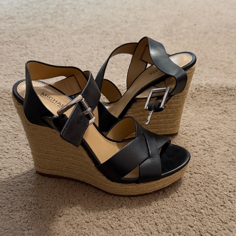 Black and tan Michael Kors wedges